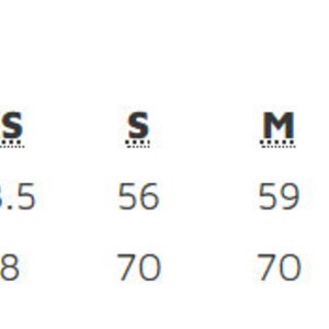 May include: Sizing chart for adults showing chest and sleeve length measurements in inches for sizes 2XS, XS, S, M, L, XL, 2XL, and 3XL.