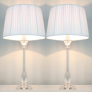 Pair of New Bedside Table DESIGNER MODERN LAMPS with White Ribbon Shade