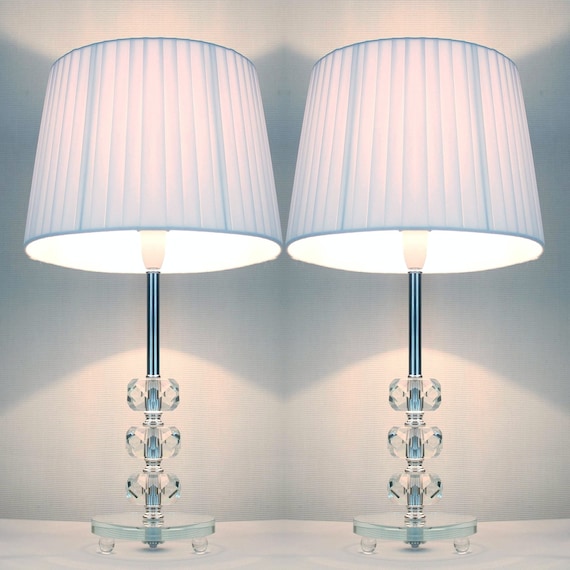 Pair of New Table Bedside Lamps With CRYSTALS on STEM Etsy UK
