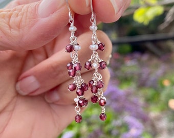 Sterling Silver and Gemstone Chandalier Earrings