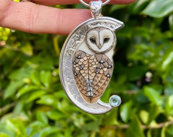 Moon and Owl Pendant with Rare Laura Mears Owl