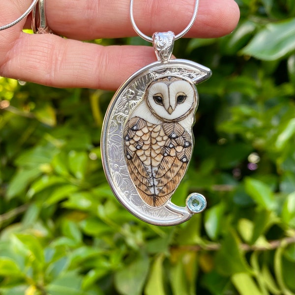 Moon and Owl Pendant with Rare Laura Mears Owl