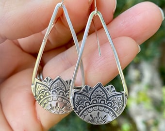 Mandala Pattern Sterling Silver Earrings