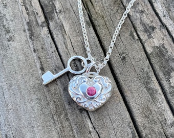 Heart and Key Pendant Set