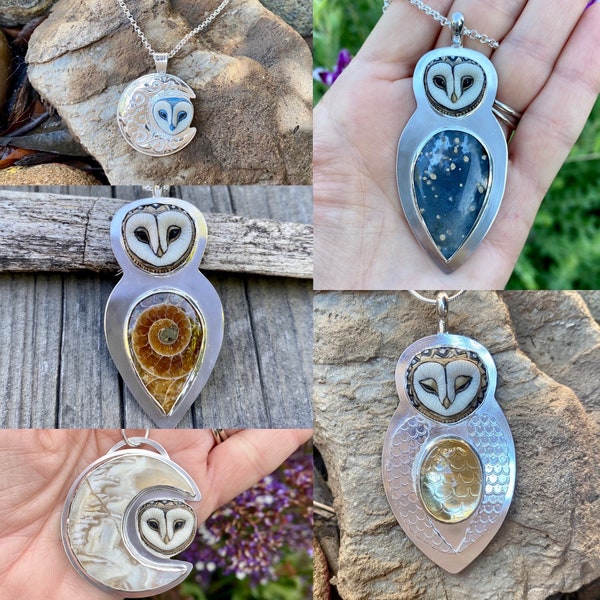 Owl Pendants with Rare Laura Mears Owl Faces