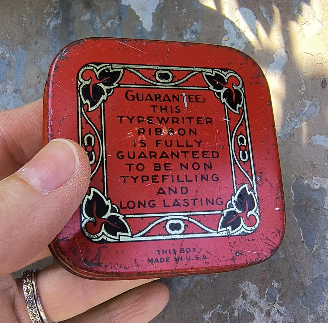 Typewriter 50s Vintage Underwood Typewriter Ribbon Tin, Red and Black Art Deco ...