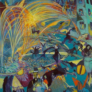 Fuegos artificiales en el circo de Leon Spilliaert / Impresión artística surrealista vintage / Póster de pared