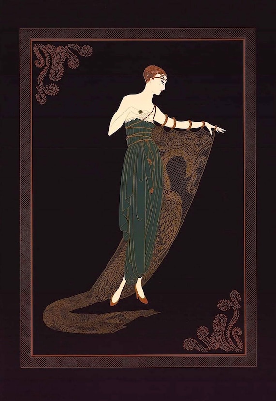 エルテ　エメラルドの夜 エルテ作「エメラルド ナイト」 - プレミアム品質のアートプリント