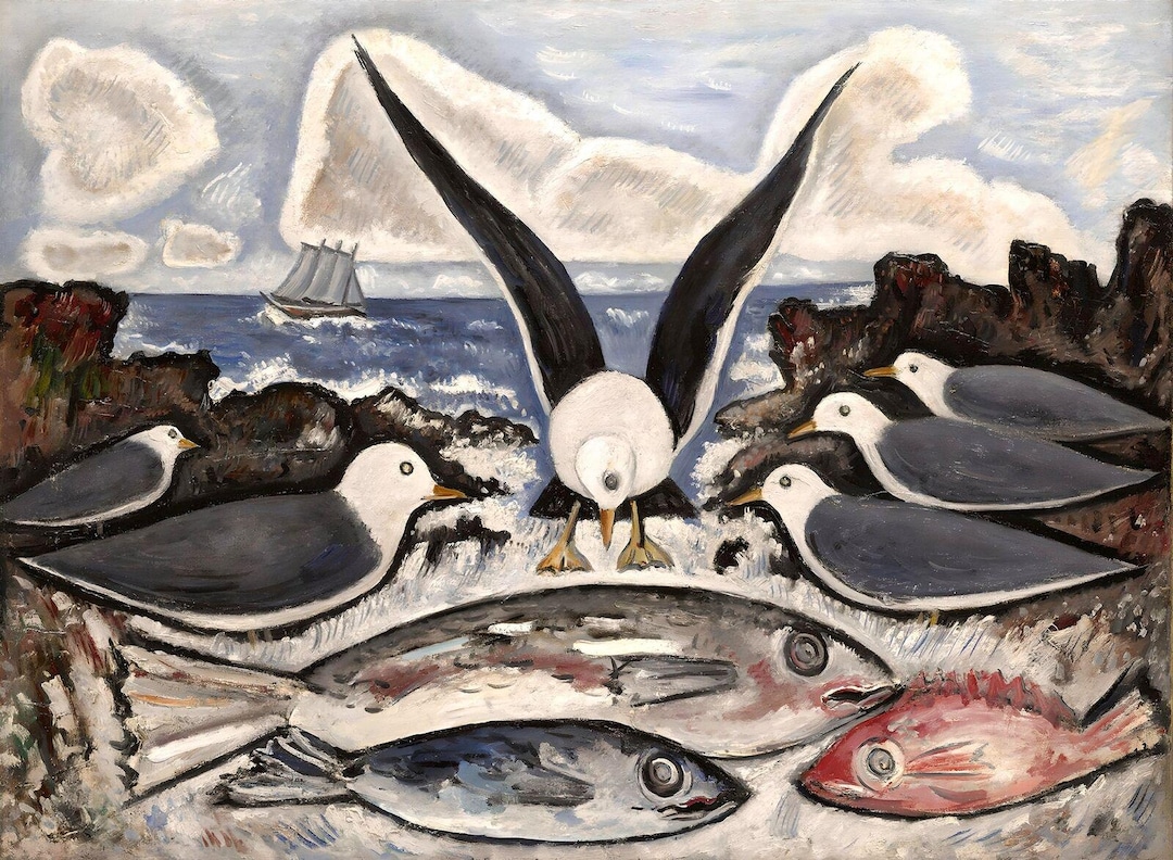 Marsden Hartley Art Print: Seagulls and Fish, Coastal Scene - Etsy