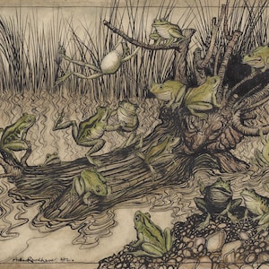 King Log – Arthur Rackham Giclée Art Print – Vintage Fantasy Illustration for Wall Decor