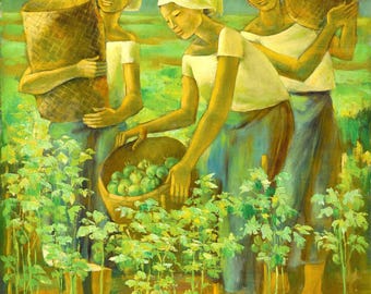 Recolectoras de tomates, de Anita Magsaysay-Ho - Impresión artística de primera calidad