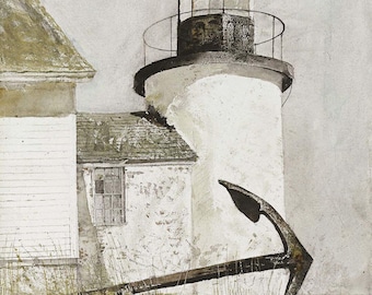 Estampe d'Andrew Wyeth représentant un phare : Phare désert, décoration côtière