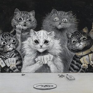 Un juego de cartas con gatos de Louis Wain - Impresión artística de primera calidad