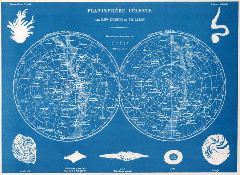Planisphere Print Planisphere Celeste Circa 1886 Archival Quality Art Print - Etsy