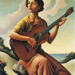 Jessie with Guitar By Thomas Hart Benton - Premium Quality Art Print