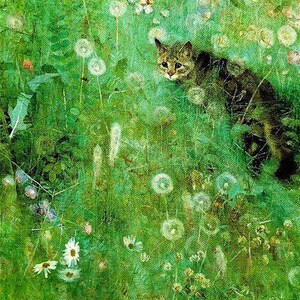 Cat in the Summer Meadow By Bruno Liljefors -Premium Quality Art Print