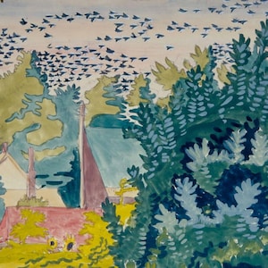 Flug der Amseln im Morgengrauen von Charles Burchfield - Premium Quality Kunstdruck