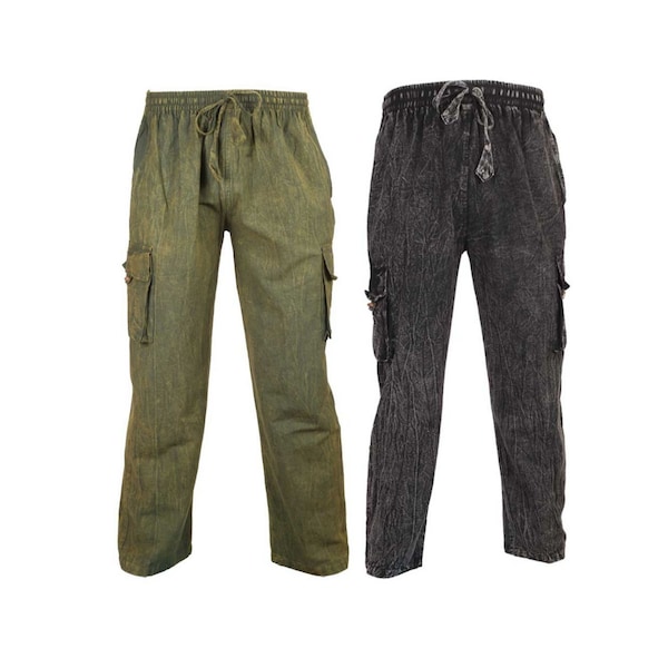 Stonewash box pocket trousers- Green and Black