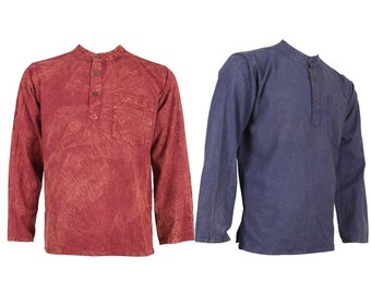 Stonewashed Plain Grandad shirt- Red and Blue