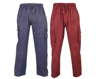 Stonewash box pocket trousers- Blue and Red