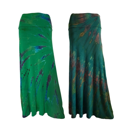 Tie Dye Maxi Skirt Greens Etsy UK