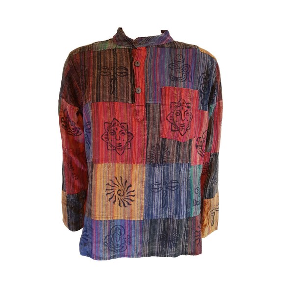 Patchwork leichtes Opa Shirt