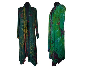 knee length Tie Dye Cardigan:  Greens