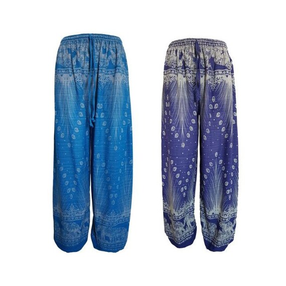 Elephant and Peacock Print Alibaba Trousers Blue and Purple Etsy