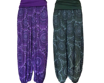 Summer weight Spiral ali baba trousers- Purple and Green