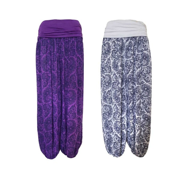 Summer weight Paisley Ali baba trousers - Purple and White