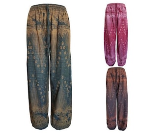 Elephant and peacock print Alibaba trousers - Green, Red and Brown