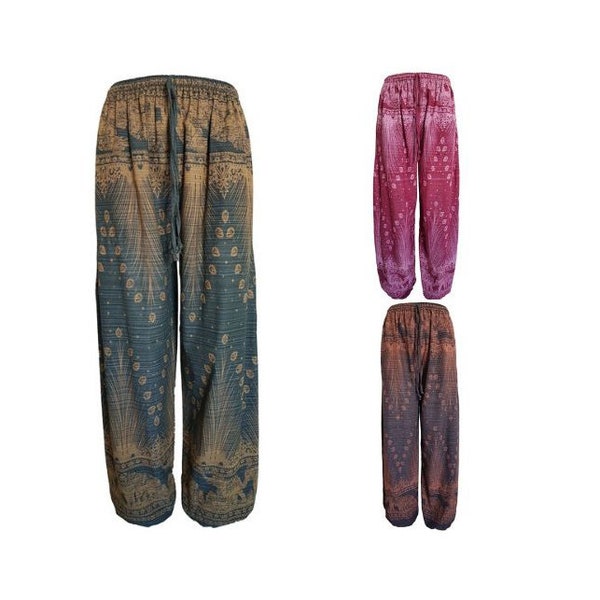 Elephant and peacock print Alibaba trousers - Green, Red and Brown