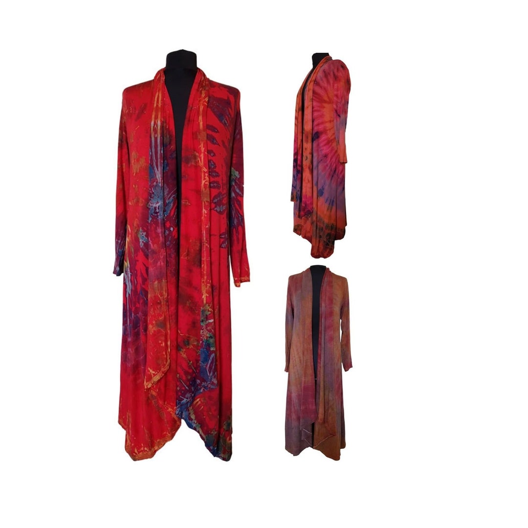 Long Tie Dye Cardigan: Red Orange and Crimson - Etsy UK