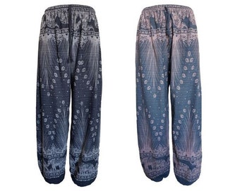 Elephant and peacock print Alibaba trousers - Black and Grey