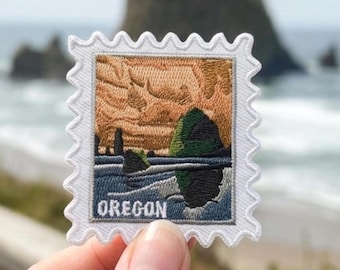 Oregon Patch- Oregon Iron On Patch- Patcheses- Oregon Beach- Rocks- Sew On- - Travel-  Collection- Travel Gift