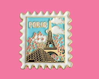 Paris Pin- Travel Pin- Enamel Pin- Gold Pin- Tour Eiffel- Lourve- Travel Souvenir- Stamp- Wanderlust- Pin Collector- Traveler-