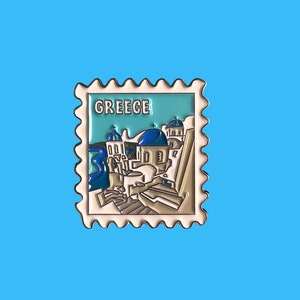 Greece Pin- Travel Pin- Enamel Pin- Pin Collector- Santorini- White Buildings- Pins and Patches- Patch Collector- Blue- Wanderlust- Traveler