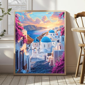 Greece Travel Poster - Santorini Art- Greece Travel Print- Wall Art- Travel Gift- Poster, Travel Artwork- Wall Decor - PosterGift-