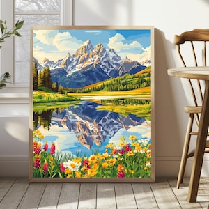 Grand Teton National Park Reiseplakat - Nationalpark-Kunst- Wyoming-Reiseplakat- Wandkunst- Reisegeschenk, Plakat, Wanddekor-Geschenk- Kunstwerk