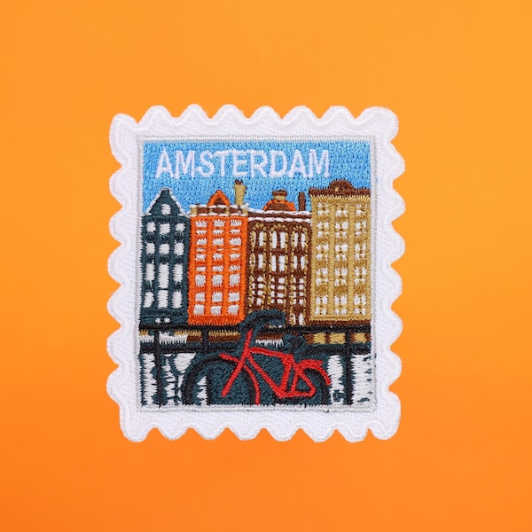 Amsterdam Patch- Travel Patches- Bike- Iron On Patch- Amsterdam- Wanderlust- Patch Collector- Traveler- Travel Souvenir- Souvenir- Collector