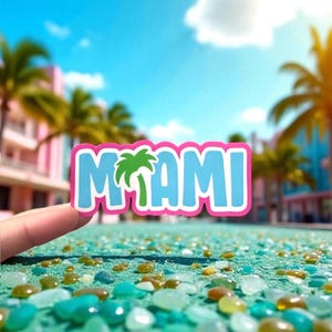 Miami Sticker- Vinyl Sticker- Travel- Wanderlust- Waterproof- Miami Vice- Miami Nights- Travel Sticker- Miami Colors- Palm Tree