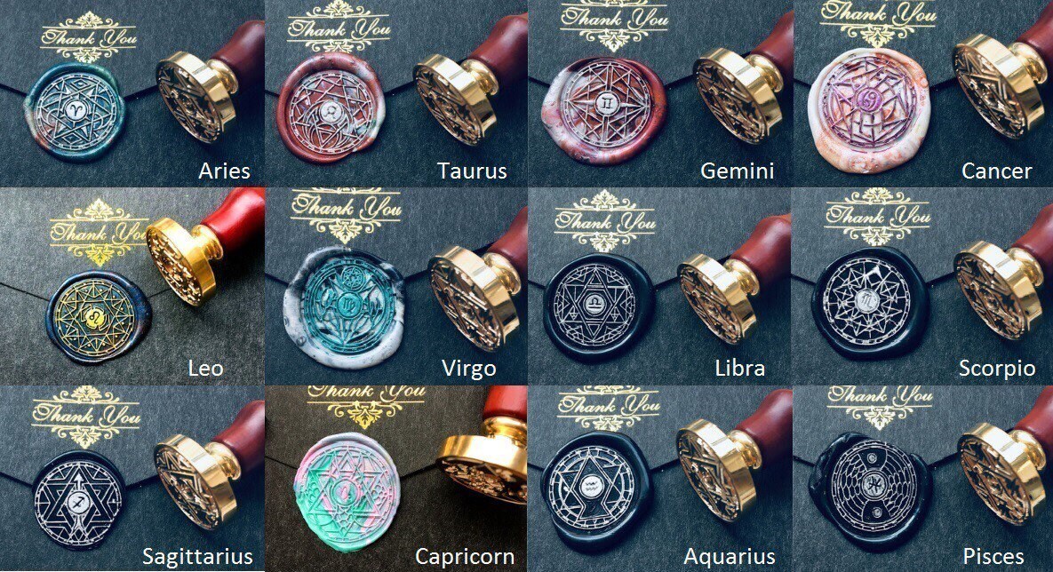 Zodiac Magic Array wax seal stamp,  Magic array star moon sun wax sea…