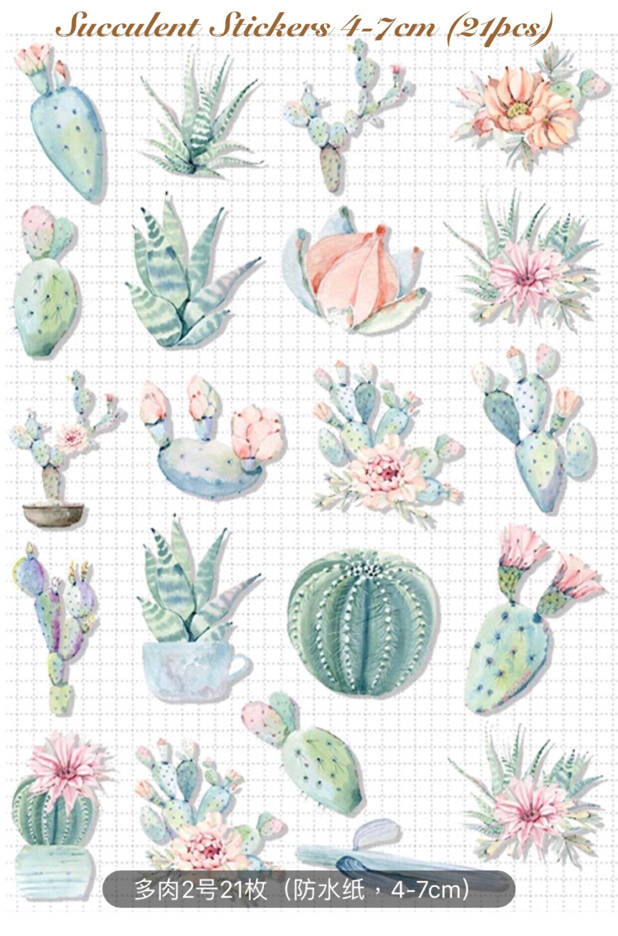 Succulent sticker flakes Succulent schedule sticker Flower leaves 21pcs Succulent sticker potted plant sticker Scrapbooking