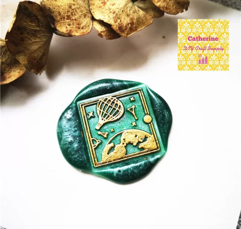 Planet and hot balloon wax seal stamp party wax seals wax seals planet and balloon wax seal stamp with wooden handle