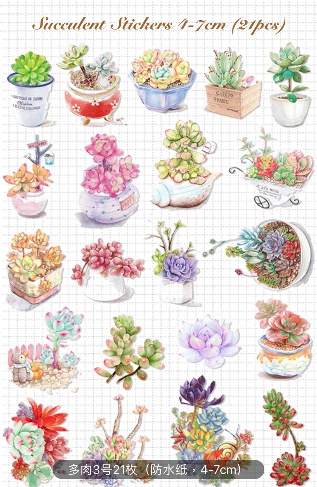 Succulent sticker flakes Succulent schedule sticker Flower leaves 21pcs Succulent sticker potted plant sticker Scrapbooking