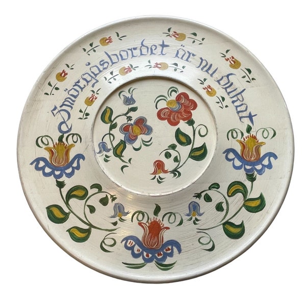 Scandinavian Folk Art Audrey Berggren Original Signed! Painted Wood Plate Vintage 16"