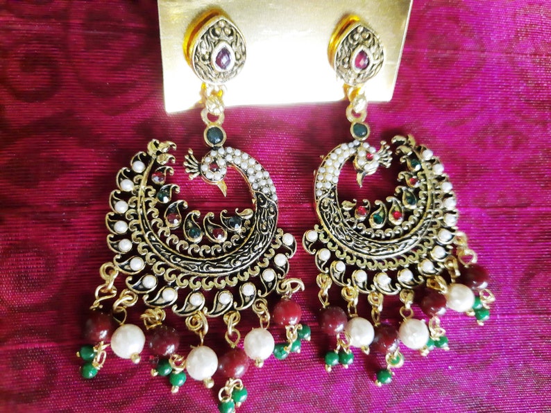 5-Pair Combo Earrings Celebrity Earrings JhumkaJhumki Indian Earrings Bollywood Earrings Beautifull Traditional Style.