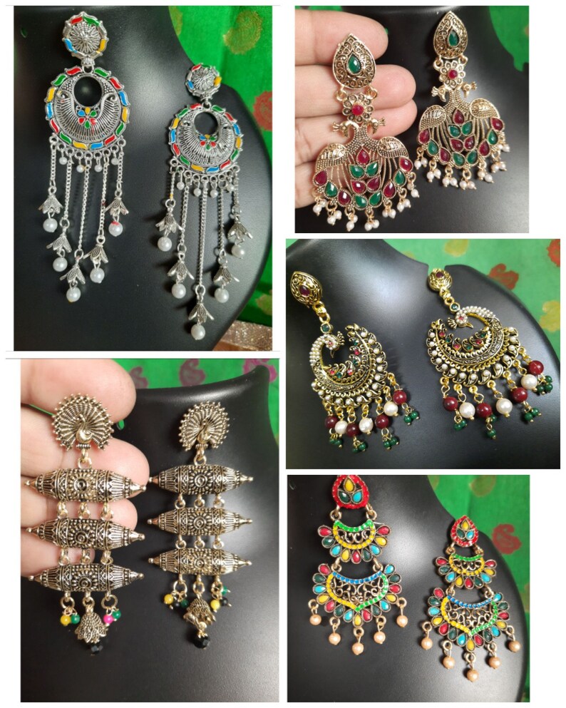 5-Pair Combo Earrings Celebrity Earrings JhumkaJhumki Indian Earrings Bollywood Earrings Beautifull Traditional Style.