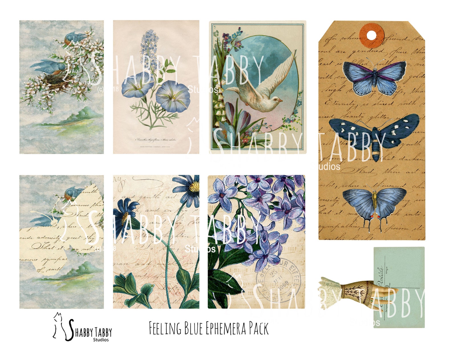 DIGITAL Blue Vintage Inspired Ephemera Pack Etsy