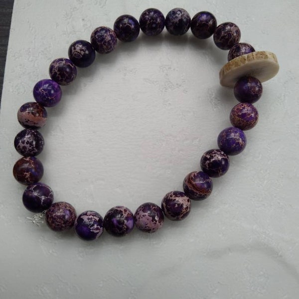 Gemstone and antler slab stretch bracelets